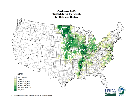 Soybean oilseed production by county